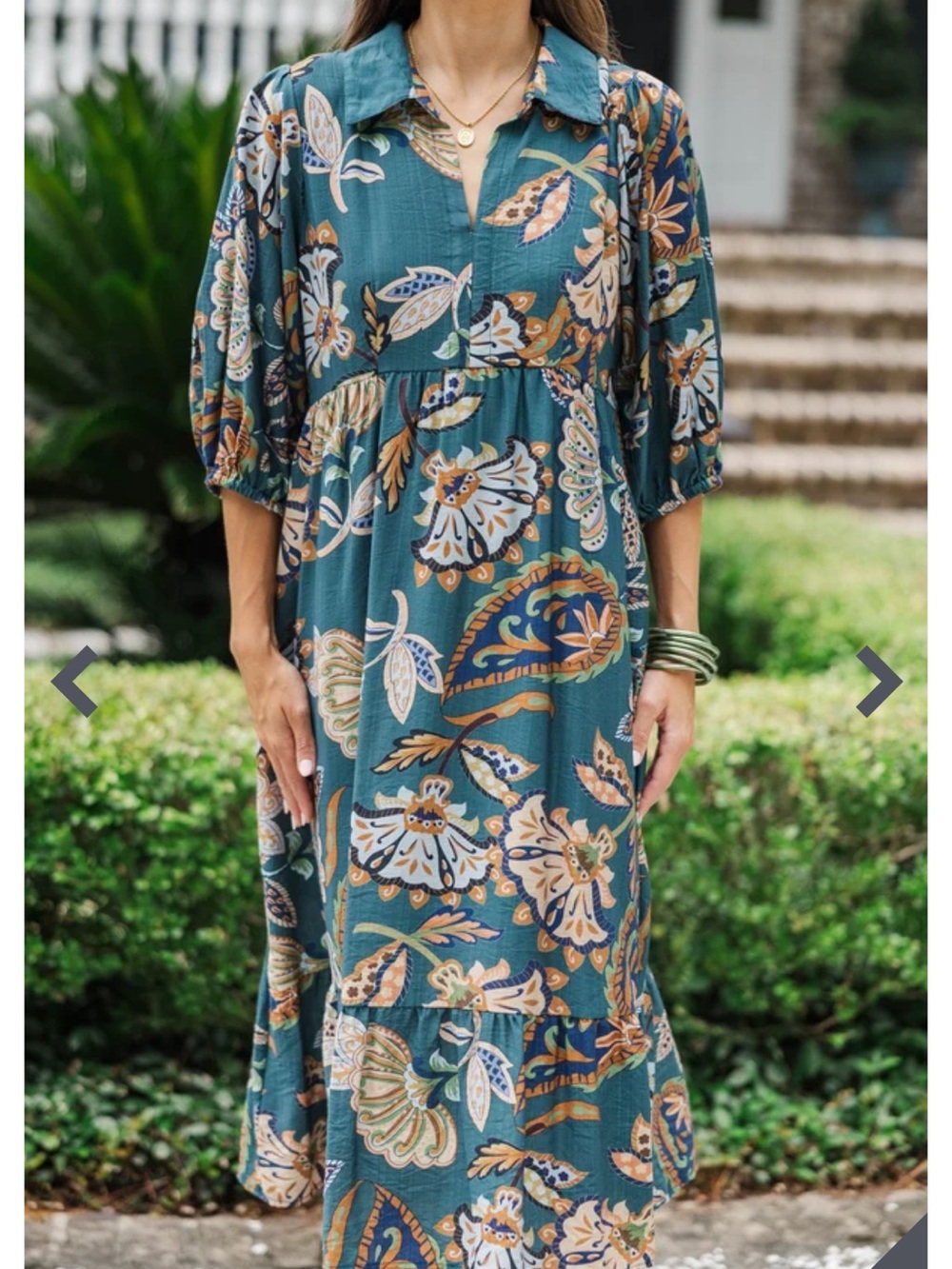 UMGEE Teal Floral Collared Midi Dress